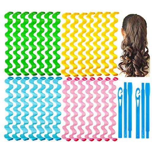 28 Pieces Hair Curlers Styling Kit,No Heat Hair Curls Hair Curlers Magic Hair Rollers Heatless Wave Styles with 2 Pieces Styling Hooks for Extra Long Hair Most Kinds of Hairstyles (45cm/17.7))