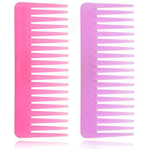 Wide Tooth Comb for Curly Hair Wet Dry Hair, No Handle Detangler Comb Styling Shampoo Comb (purple, Pink 2 Pieces)
