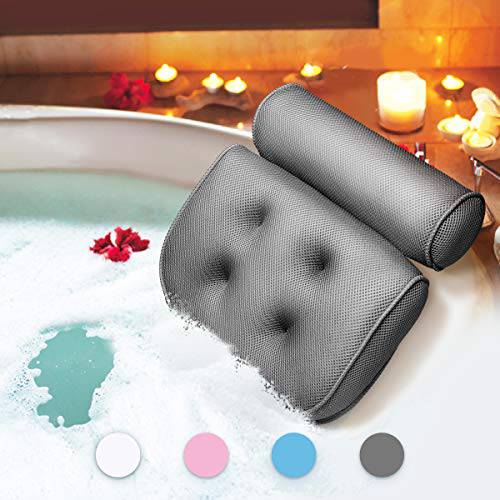 Essort Bathtub Pillow, Large Spa 3D Air Mesh Bath Pillow, Luxury Comfortable Soft Bath Cushion Headrest, for Head Neck Shoulder Support Backrest, Fits Any Size of Tubs（White）