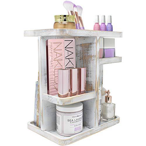 Sorbus 360° Cosmetic Organizer, Wood Multi-Function Storage Carousel for Makeup, Toiletries, and More — Great for Vanity, Desk, Bathroom, Bedroom, Closet, Kitchen (Grey Wood)