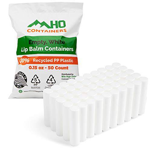 MHO Containers | Empty, White Lip Balm Containers - 30% Recycled PP Plastic - Made in USA - 0.15 oz - 50 count