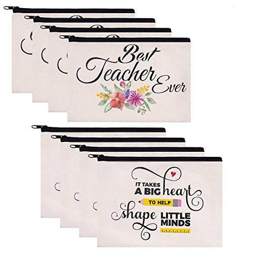 Hlonon 8 PCS Teacher Gifts Makeup Bags Cosmetic Travel Carrying Case Toiletry Pouch with Zipper in 2 Unique Designs, Teacher Appreciation Gifts, 9 x 6 Inch