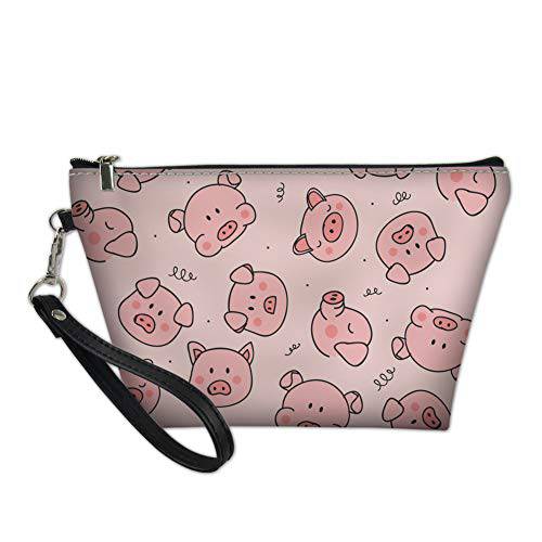 Bigcardesigns Travel Cosmetic Bags Women Ladies Portable Makeup Purse Pink Pig Print Zipper Closer Brush Holder Pouch Toiletry Case