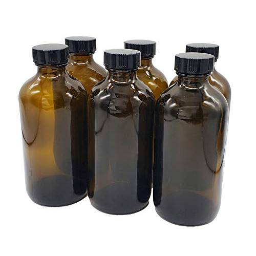Boston Round Glass Bottles with cap (8 Ounce Amber 6 Pack)