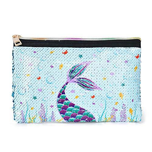 Mermaid Cosmetic Bag - Glitter Sequin Makeup Bag for Women Girl Travel Makeup Organizer Zipper Bag Vanity Toiletry Pouch Pencil Case Purse Travel Birthday Christmas Gift
