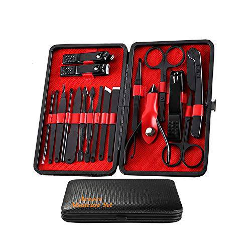 Manicure Set Men, Manicure Set Professional18 Pcs Mens Grooming Kits Aceoce Stainless Steel Nail Care Tools with Luxurious Travel Case Pedicure Kit Gifts