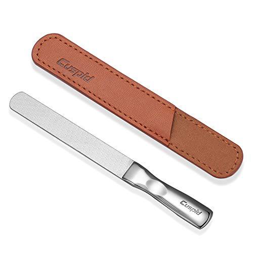 llano Stainless Steel Nail File， Metal Nail File with Leather Case, Double Sided Nail Files with Anti-Slip Handle ，Finger Nail File for Men and Woman
