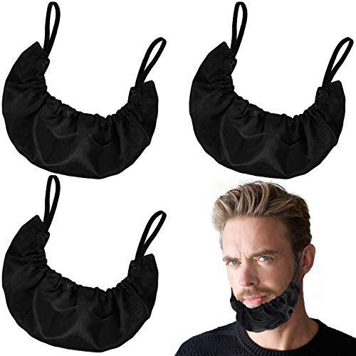 EBOOT 3 Pieces Beard Caps Beard Bonnet for Men Beard Bandana Covers Adjustable Facial Hair Apron Guard Bonnet Bedtime Bib Cap (Black)