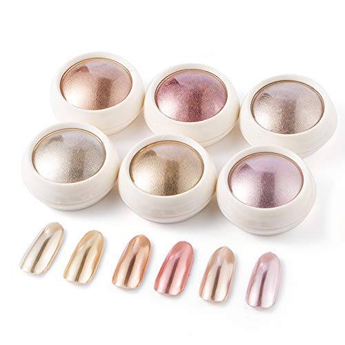 BISHENGYF Chrome Nail Powder 6 Jars Rose Gold Mirror Effect Manicure Pigment Glitter Dust for Salon Home DIY Nail Art Deco with 6 Eyeshadow Applicators…
