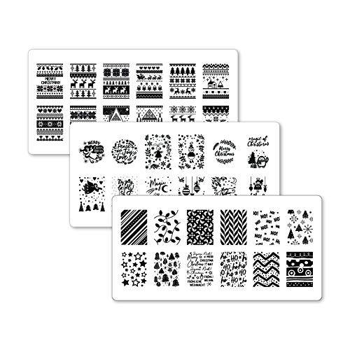 Winstonia 3pcs Christmas Nail Stamping Plates Festive Winter Image Set Bundle for Easy Ugly Sweater Nail Art Manicure
