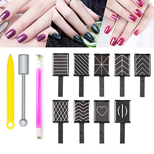 12 Pieces Nail Magnet Tool Magnetic Polish Cat Eye Magnet Stick Super Strong Double-head Magnet Wand Flower Design 3D Nail Art DIY Cat Eye Effect Magnet Plate Manicure Tool
