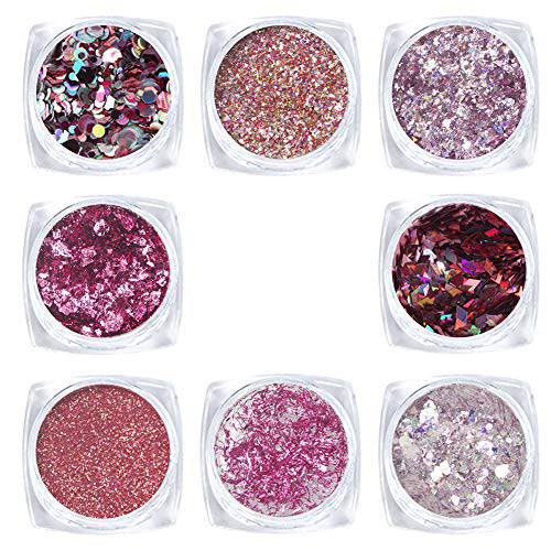 Laza 8 Color Holographic Chunky Confetti Glitter Fine Glitter Sequins Ultra Fine Powder Nail Art Sparkles Tips for Acrylic Nails Polish DIY Resin Slime Decoration Women Girls - Laser Sliver