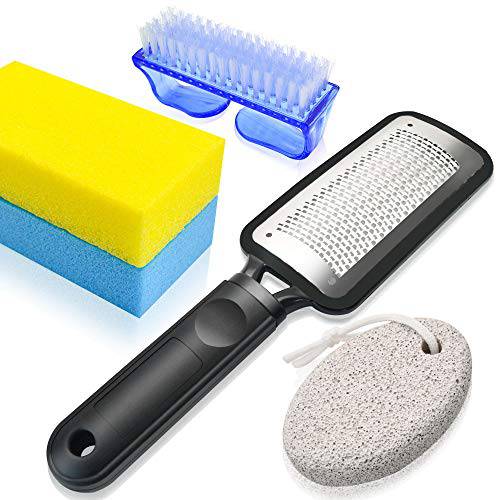 5 In 1 Professional Pedicure Kit, Stainless Steel Heel Scraper for Women Feet Care, Foot Pumice Stone for Feet Hard Skin Remover in Shower, Pumice Stone and Brush for Feet Callus Removal at Home/Salon