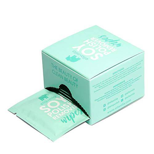 ella+mila Soy Nail Polish Remover Wipes | Non Acetone & Alcohol Free | Unscented Pads Best For Natural Fingernail | Contains Vitamins A, C , E (12-Pack)