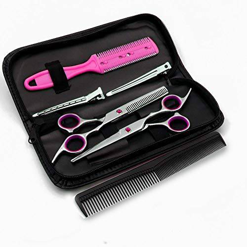 Mojoy Hair Cutting Scissors Set 6.5 Stainless Steel Hair Scissors,Hair Shears Set,Hair Cut Kit,Thinning Bangs/Barber Scissors Set with Comb for Barber and Home(Pink)