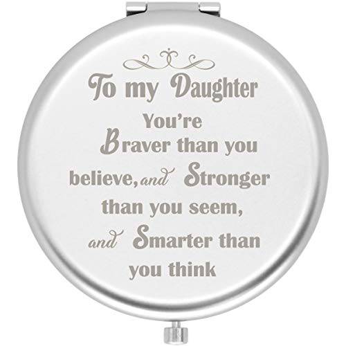 Muminglong Daughter Inspirational Birthday Gift for Daughter,Travel Compact Mirror for Daughter Graduation Christmas Gift from Mom Dad,Present for Her-Daughter you are brave (Silver)