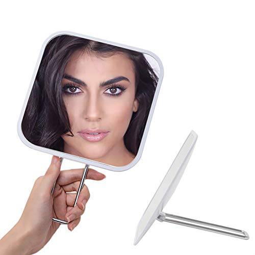 YEAKE Hand Mirror with Handheld Metal Stand, Table Desk Makeup Mirror Portable Travel for Multi-Hanging Wall Mirror On Bathroom Shower Shaving(Square)