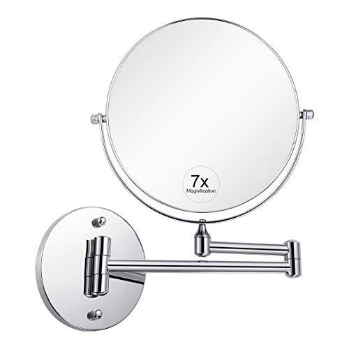 KEDSUM Wall Mounted Makeup Mirror 1X/10X Magnifying Mirror, 8 Inch Double Sided Swivel Bathroom Mirror, Screw/Adhesive Installation, 11.5-Inch Extension, Chrome Finished