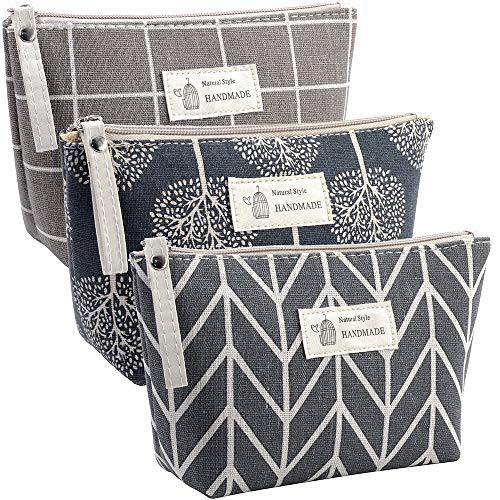 DOBMIT Canvas Cosmetic Bag, 3PCS Multi-Function Cosmetic Bag for Purse, Large capacity Cute Toiletry Bags Packet for Women Girls
