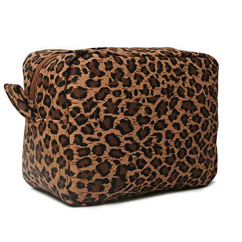 Leopard Cosmetic Bags Large Brown Cheetah Canvas Make Up Bag Purse Lightweight Versatile Travel Toiletry Purse Accessories Organizer Gifts for Women Men