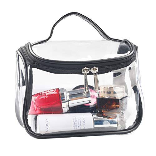 Heavy Duty Clear Cosmetic Bag Waterproof Transparent Travel Makeup Toiletry Organizer Bag (Black)
