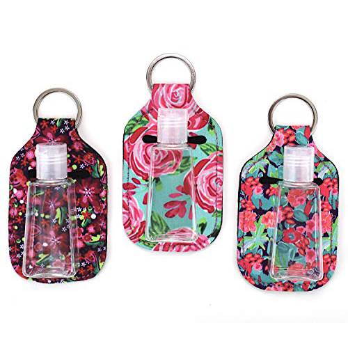 ZARIO Empty Travel Size Bottle and Keychain Holder - Refillable Travel Sized Keychain Carriers with Flip Cap Reusable Bottles - 30 ML Refillable Bottles for Soap, Lotion, and Liquids (Floral 3)