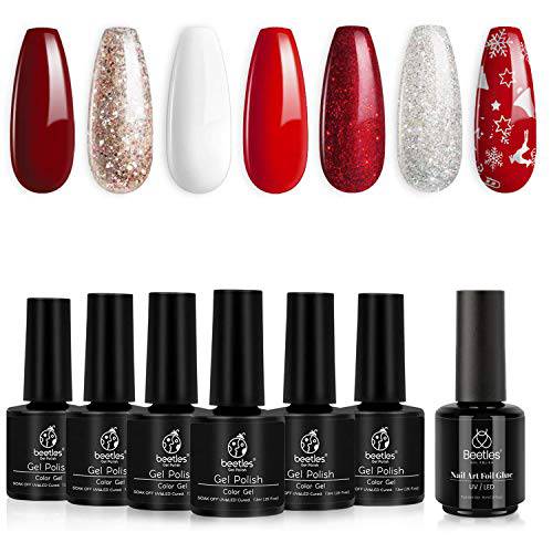 Beetles Candy Cane Gel Nail Polish Set with Nail Art Foil Glue Gel for Foil Stickers Nail Glue Transfer Tips Star Glues 15ML 1 Bottle Nail Art Manicure DIY LED Lamp Required Soak Off