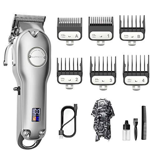 SUPRENT® Hair Clippers for Men, Professional Cordless Clippers for Hair Cutting with 6 Durable Metal Guards, Hair Trimmer Barbers Grooming Kit Rechargeable, LED Display, Gold