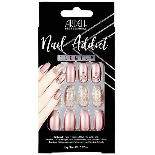 Ardell Nail Addict Premium Artificial Nail Set, Metallic Lilac Pearl, 24-Pc, Medium, Almond-Shape, DIY Press-On Nails, Quick and Easy To Apply, with Glue, Cuticle Stick and Nail File