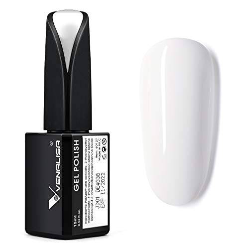 VENALISA 15ml Gel Nail Polish, Pure White Color Soak Off UV LED Nail Gel Polish Nail Art Starter Manicure Salon DIY at Home, 0.53 OZ