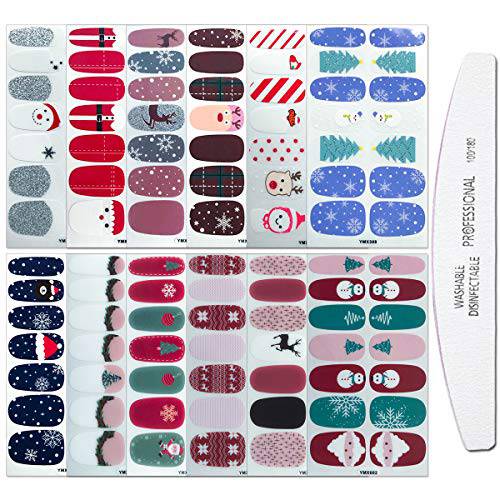 WOKOTO 12 Sheets Halloween Adhesive Nail Wraps Decals Strips Set with 1Pc Nail File Skull Pumpkin Manicure Polish Stickers Tip for Women