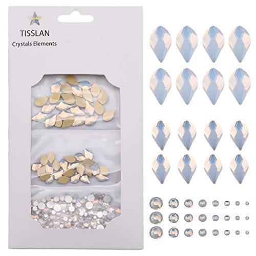 50pcs White Opal Nail Crystals 2 Size Flame Shape Rhinestones Design 480pcs Round Flatback Stones ss3 to ss20 Mix for Nail Art Decoration