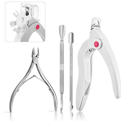 4 Pieces Nail Design Tools Acrylic Nail Clipper Nail Cutter with Stainless Steel Cuticle Trimmer and Cuticle Pushers (White)