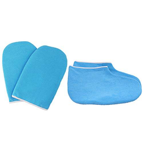Lurrose Paraffin Wax Bath Terry Cloth Gloves Booties Heat Therapy Insulated Wax Bath Hand Treatment Mitts Foot Spa Cover for Women Red