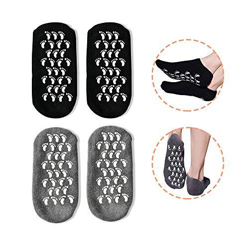Moisturizing Silicone Gel Spa Socks Women and Men’s Feet Care Ultimate Treatment for Dry Cracked Rough Skin on Feet 2 pairs Larger Recovery Socks Day Night Care(Black + Grey)