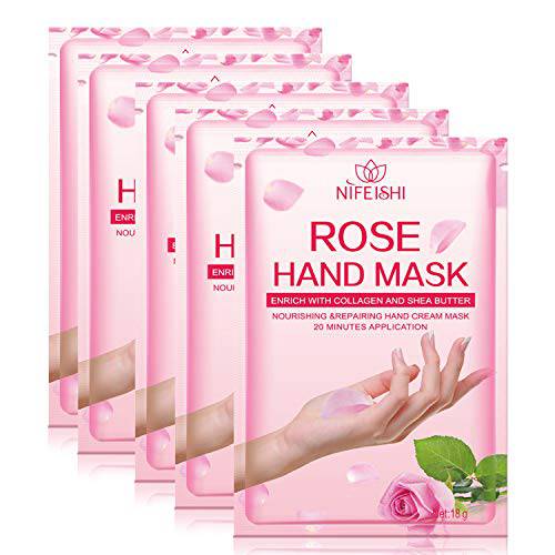 Hand Moisturizing Mask, (5Pack) Rose Moisturizing Gloves, Moisturizing Natural Therapy Gloves, Moisturizing Hand Mask for Dry Hands, Repair Rough Skin for Men Women