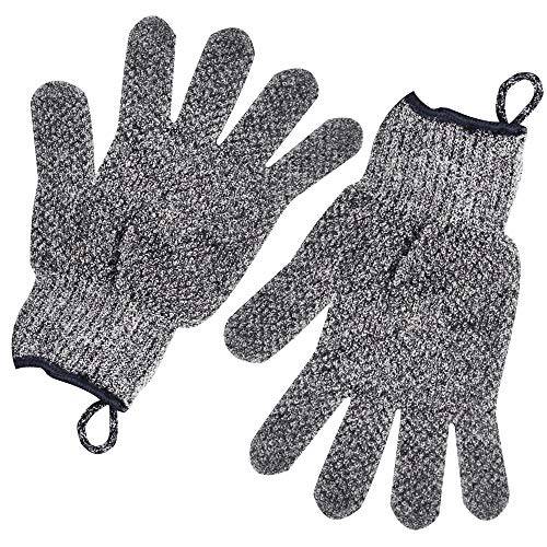 Exfoliating Gloves Charcoal - Exfoliating Gloves with Bamboo Charcoal 1 Pair Charcoal Exfoliating Gloves for Men and Women Exfoliating Gloves with Hanging Loop Body Scrub for Dry Skin Body exfoliator