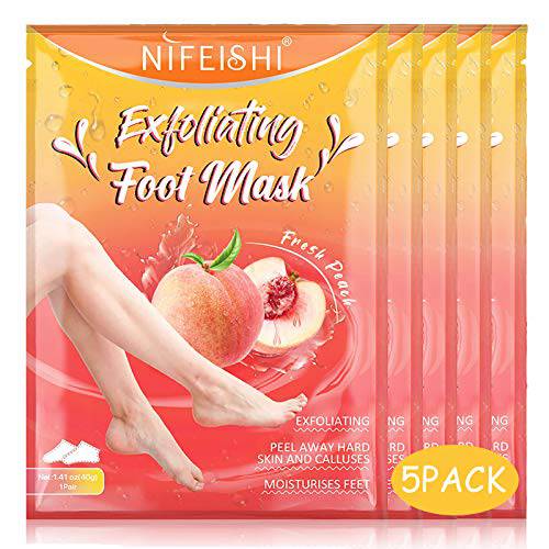 Foot Peel Mask, (5 PACK) Exfoliating Foot Masks, Natural Exfoliator for Dry Dead Skin, Callus, Repair Rough Heels for Men Women