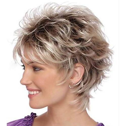 TISHINING Short Blonde Pixie Cut Wigs for White Women Dark Brown Ombre Blonde Synthetic Hair Wigs Natural Looking Wig