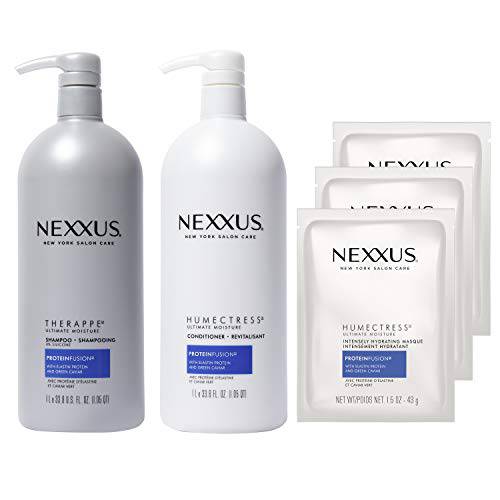 Nexxus Shampoo and Conditioner and 3 Hair Treatment Masks for Dry Hair Therappe Humectress Silicone-Free, Moisturizing Caviar Complex and Elastin Protein 33.8 oz, 2 count and 1.5 oz, 3 count(5 pack)