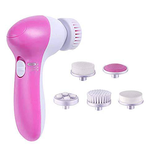 Facial Cleansing Brush with 5 Brush Heads, for Deep Cleansing, Exfoliating, Removing Blackhead and Massaging Battery Operated