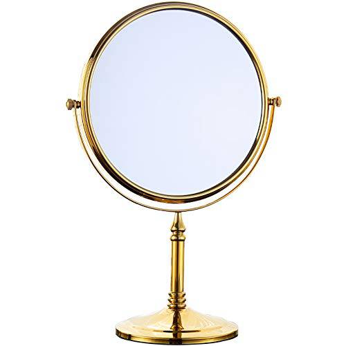Gecious Standing Makeup Mirror 8 Inches Dual-Sided 1X/10X Magnifying Tabletop Vanity Mirror Countertop 14-inch Height Heavy Stand, 360° Rotation Desk Cosmetic Mirror Antique Bronze