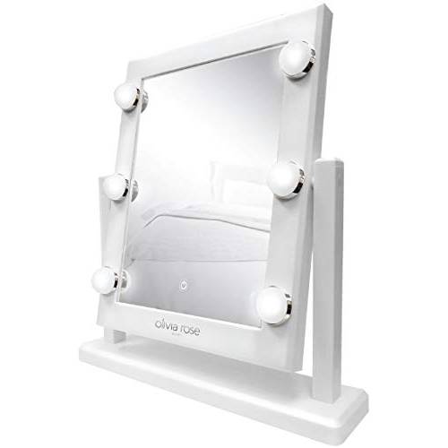 Olivia Rose Vanity Mirror with Lights, Lighted Makeup Mirror Large Mirror Hollywood Style White/Silver