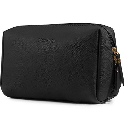 Large Vegan Leather Makeup Bag Zipper Pouch Travel Cosmetic Organizer for Women and Girls (Large, Black)
