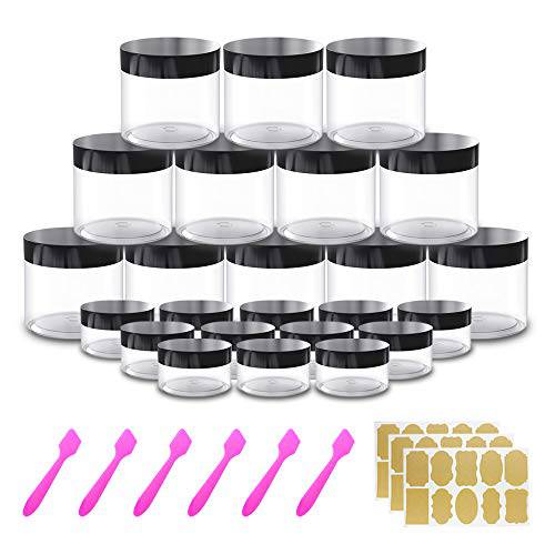 4 oz Small Plastic Containers with Lids 24 Pack Plastic Jars with Lids + 20g/20ml Small Containers with Lids Cosmetic Sample Jar - for Lip Scrub, Body Butters, Cream, Slime, Craft Storage