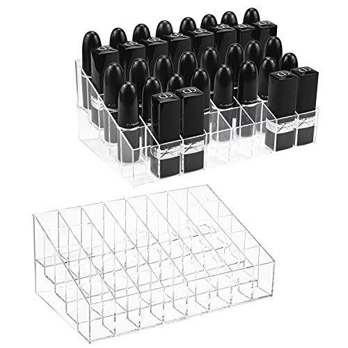 Hedume 2 Pack Lipstick Holder, 40 Slot Acrylic Lipstick & Makeup Organizer, Clear Cosmetic Display Case for Lipstick, Brushes, Bottles