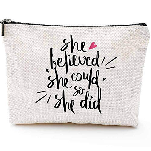 She Believed She Could So She Did-Inspirational Makeup Bag,Gift for Boss Lady Strong Female Gifts Ideas Woman Bosses Manager Boss Babe,Congratulations, Graduation, Promotion, Going Away, Job Change