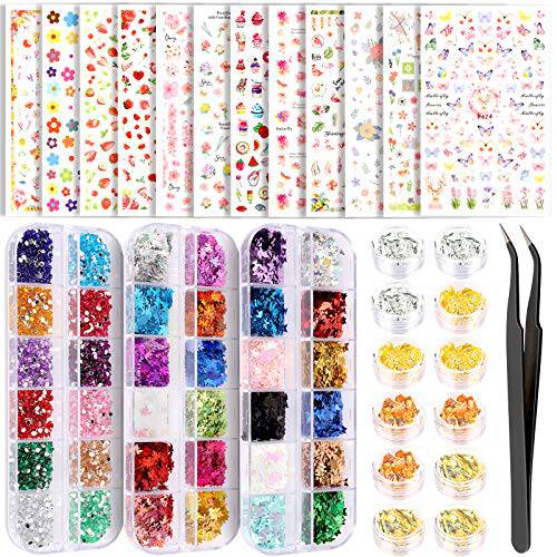 Teenitor Nail Art Decoration with 12 Sheets Nail Art Stickers for Nail Art , Butterfly Nail Foil Stickers, Nail Sequins and Rhinestones, Self-Adhesive Nail Sticker Decals for Nails Art Design