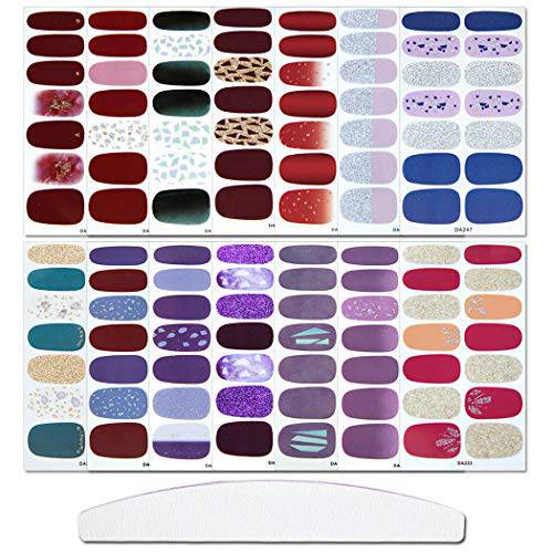 WOKOTO 14 Sheets Adhesive Nail Wraps Decals Tips with 1Pc Nail File Solid Color Nail Art Polish Stickers Strips Set Manicure Accessories