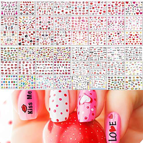 TailaiMei 60 Sheets Valentine’s Day Nail Art Decals - Water Transfer DIY Nail Stickers Stencil for Women Manicure Nail Salon(1930 Pcs)